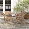 Merrick Lane Mael Bistro Style Table with Glass Top, Textilene, 4 Stack Chairs, and Bamboo Finished Metal Frame for Indoor/Outdoor Use